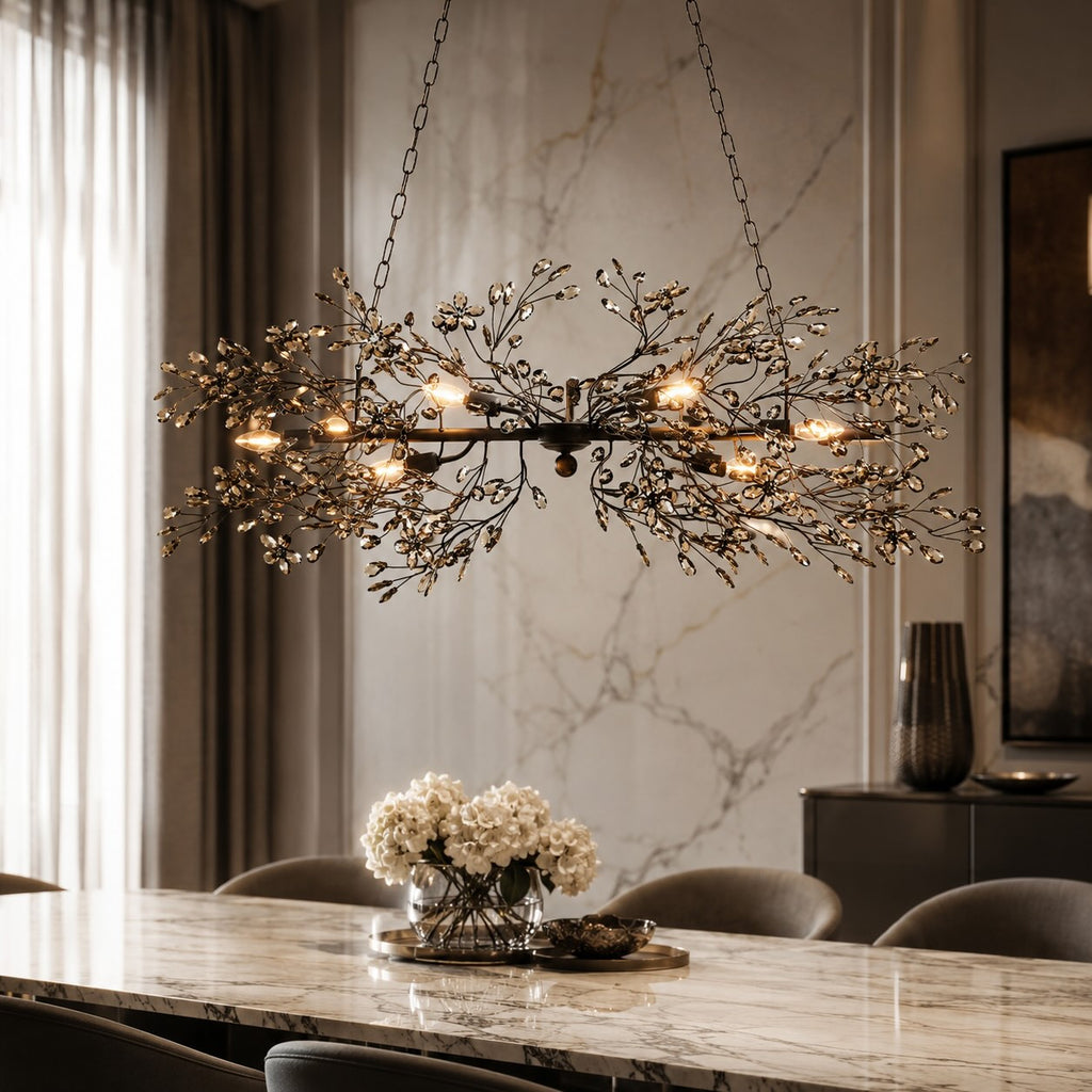 Modern Chandelier Light Hanging Metal and Glass Dimmable 8 Bulb Fixture | ribuella