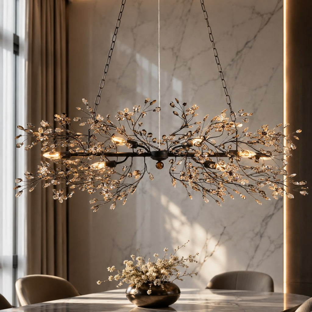 Modern Chandelier Light Hanging Metal and Glass Dimmable 8 Bulb Fixture | ribuella