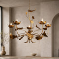 Modern Chandelier Light Adjustable Hanging Iron Fixture with Antiqued Gold Finish and LED Bulbs | ribuella