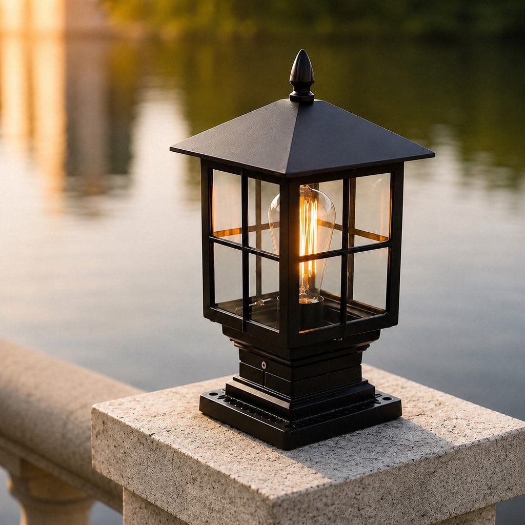 Lámpara de columna exterior de estilo tradicional, de doble alimentación, fabricada en aleación de aluminio y vidrio, resistente al agua LED | ribuella