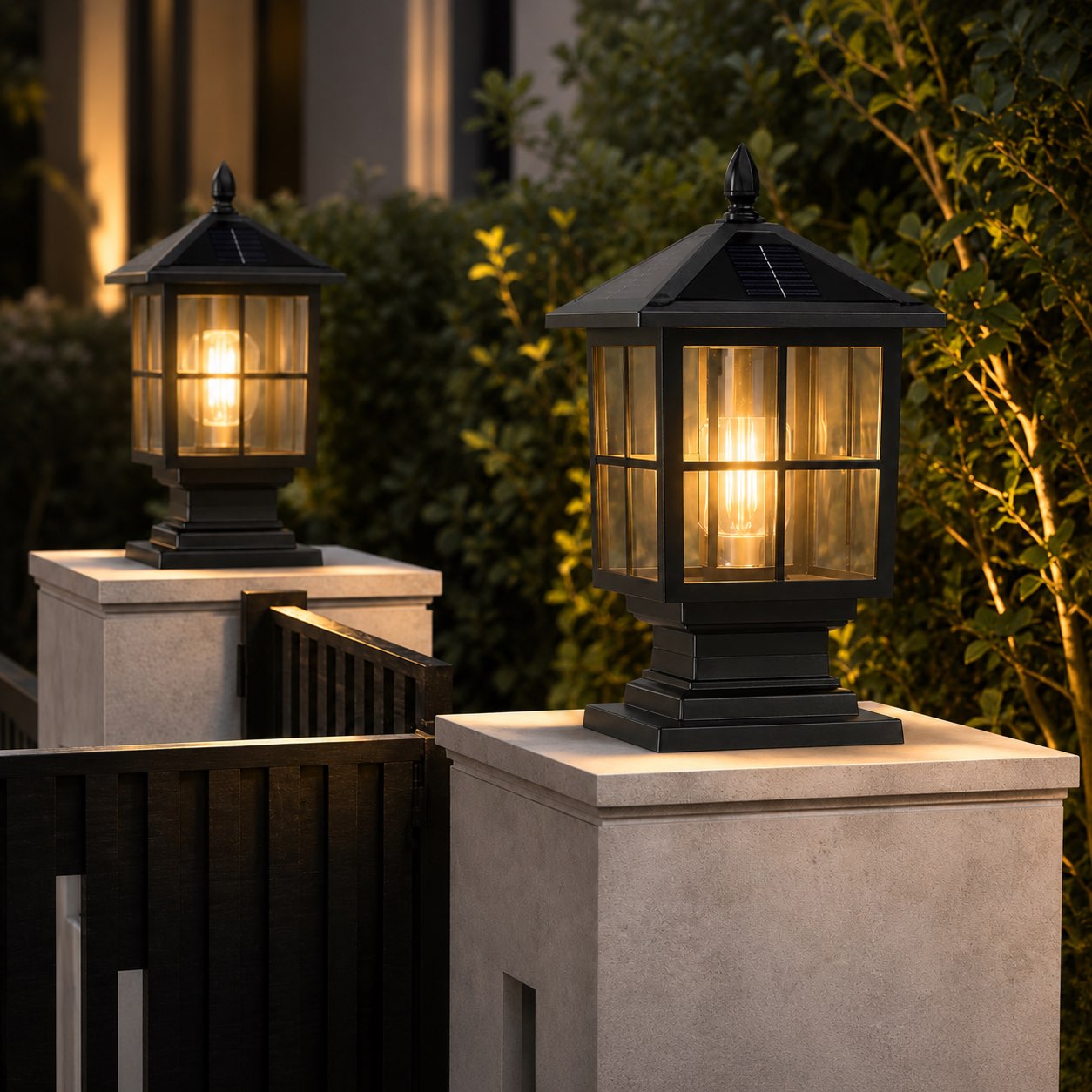 Lámpara de columna exterior de estilo tradicional, de doble alimentación, fabricada en aleación de aluminio y vidrio, resistente al agua LED | ribuella
