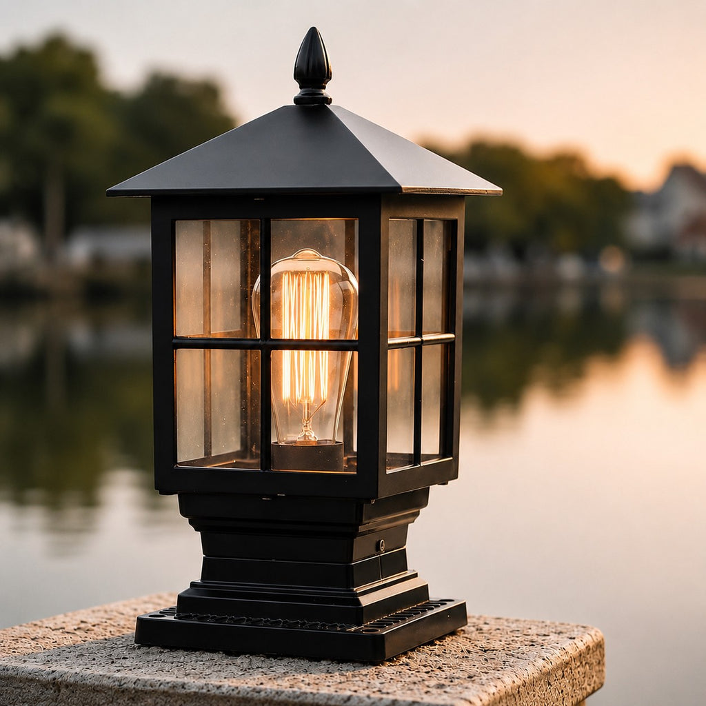 Lámpara de columna exterior de estilo tradicional, de doble alimentación, fabricada en aleación de aluminio y vidrio, resistente al agua LED | ribuella