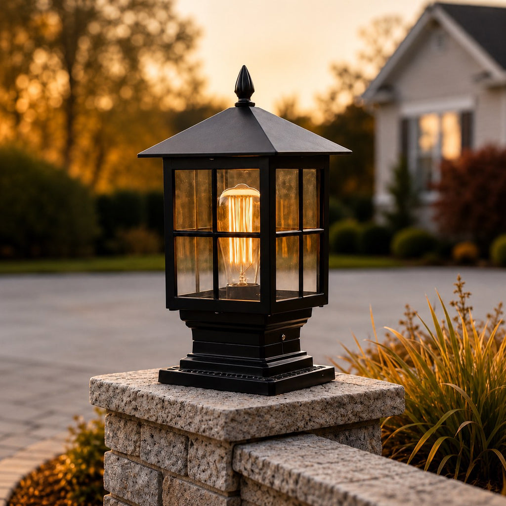 Lámpara de columna exterior de estilo tradicional, de doble alimentación, fabricada en aleación de aluminio y vidrio, resistente al agua LED | ribuella
