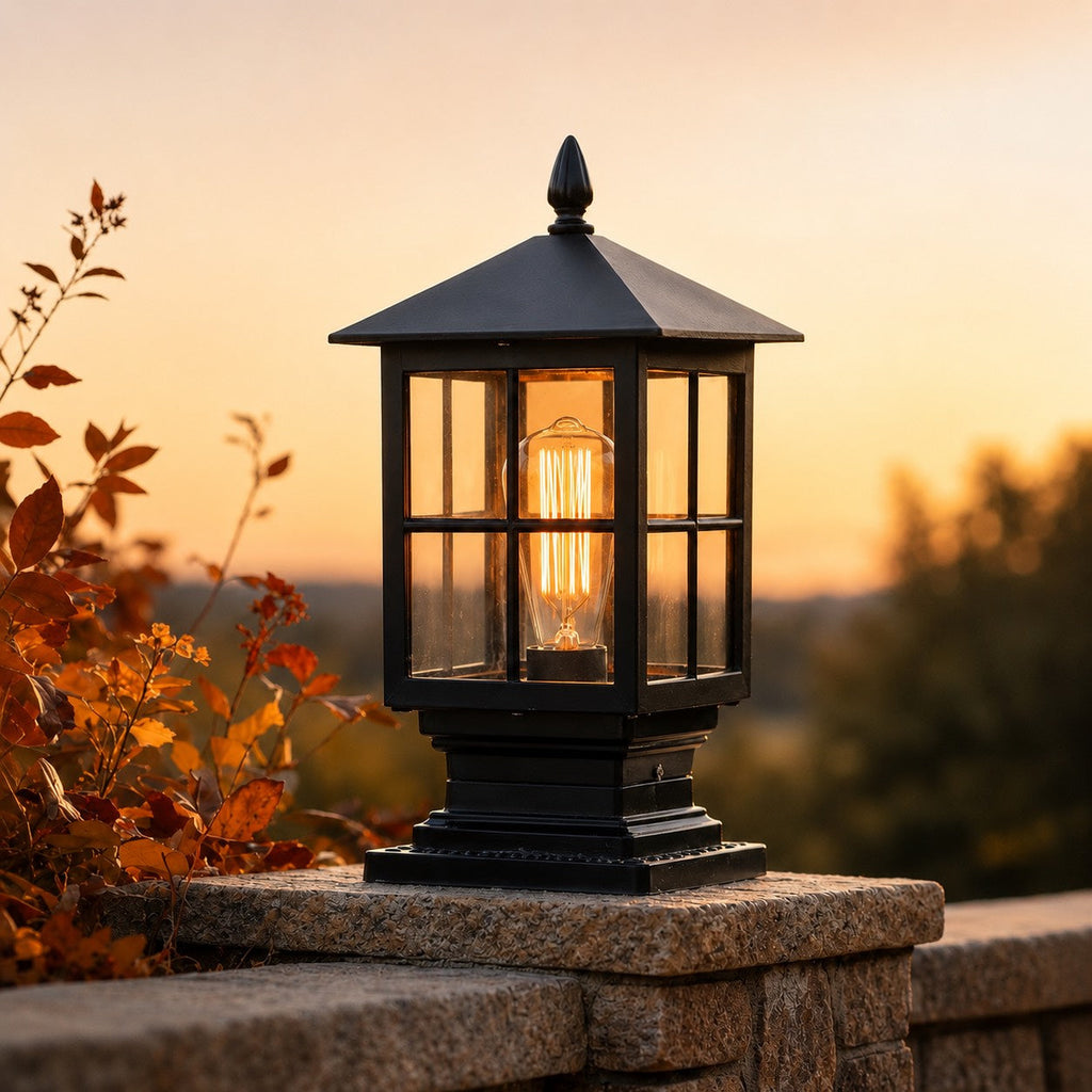 Lámpara de columna exterior de estilo tradicional, de doble alimentación, fabricada en aleación de aluminio y vidrio, resistente al agua LED | ribuella