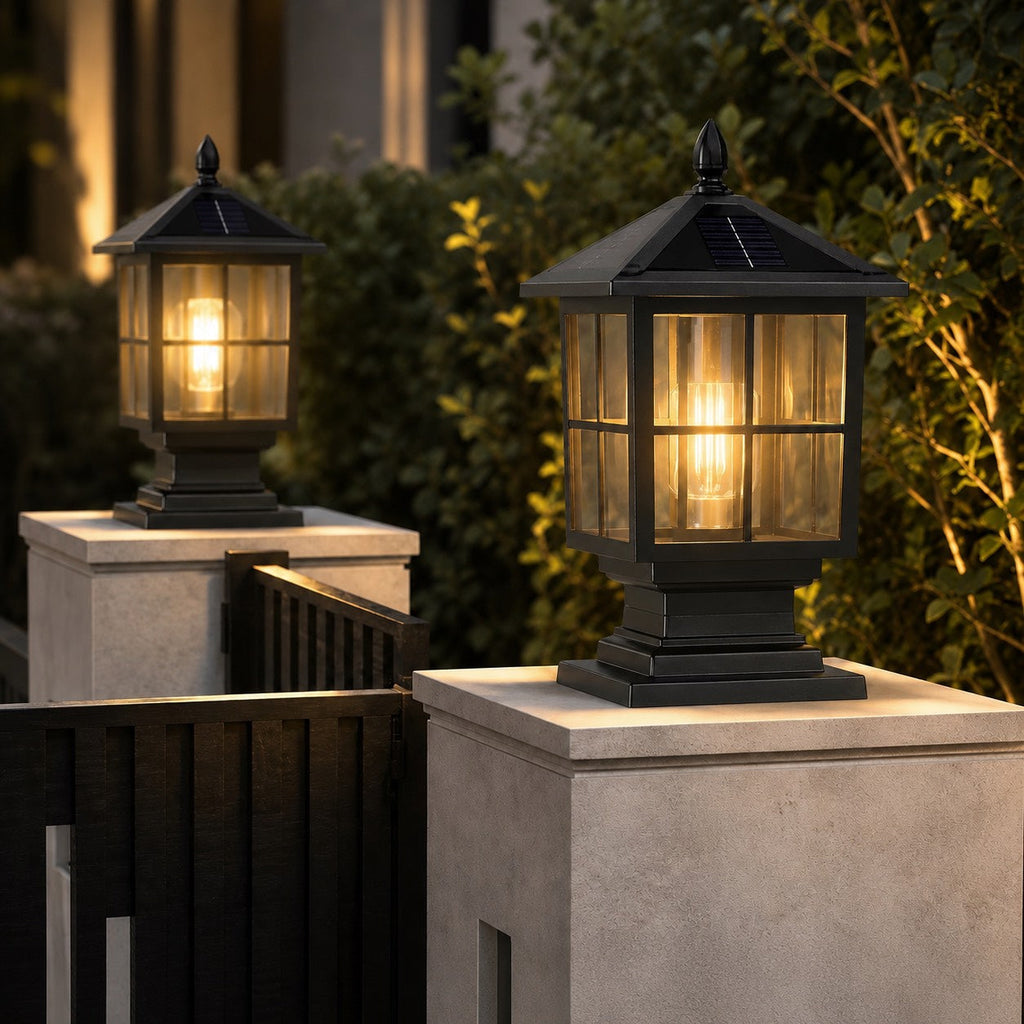 Lámpara de columna exterior de estilo tradicional, de doble alimentación, fabricada en aleación de aluminio y vidrio, resistente al agua LED | ribuella