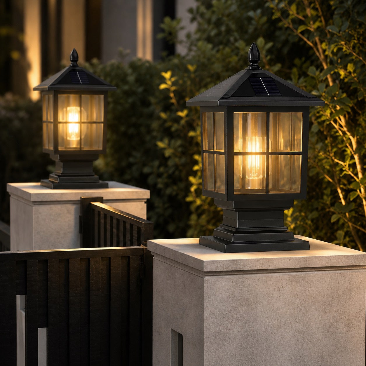 Lámpara de columna exterior de estilo tradicional, de doble alimentación, fabricada en aleación de aluminio y vidrio, resistente al agua LED | ribuella