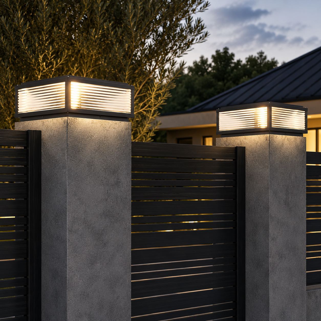 Modern Outdoor Pillar Light Solar Powered Adjustable Die-Cast Aluminum Ribbed Glass LED | ribuella