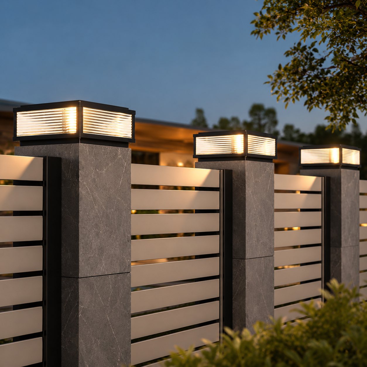 Modern Outdoor Pillar Light Solar Powered Adjustable Die-Cast Aluminum Ribbed Glass LED | ribuella
