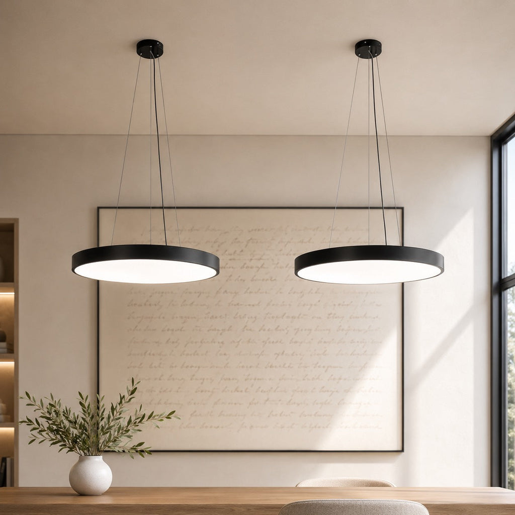 Moderne runde Pendelleuchte, verstellbare hängende Metall-Acryl-LED-Leuchte mit Dimmfunktion | ribuella