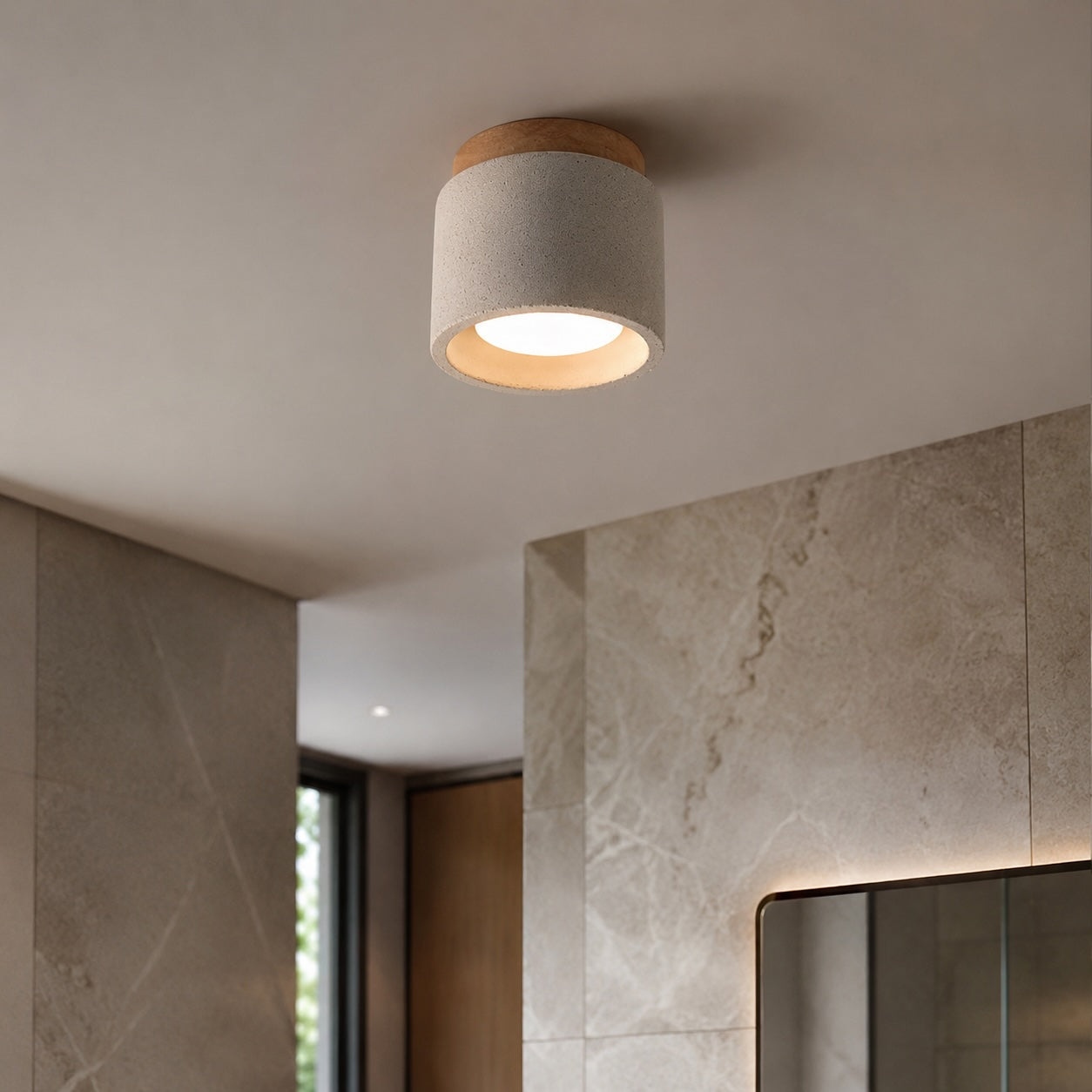 Modern Minimalist Round Ceiling Light Fixture Concrete LED GX53 Adjustable Color Temperature | ribuella