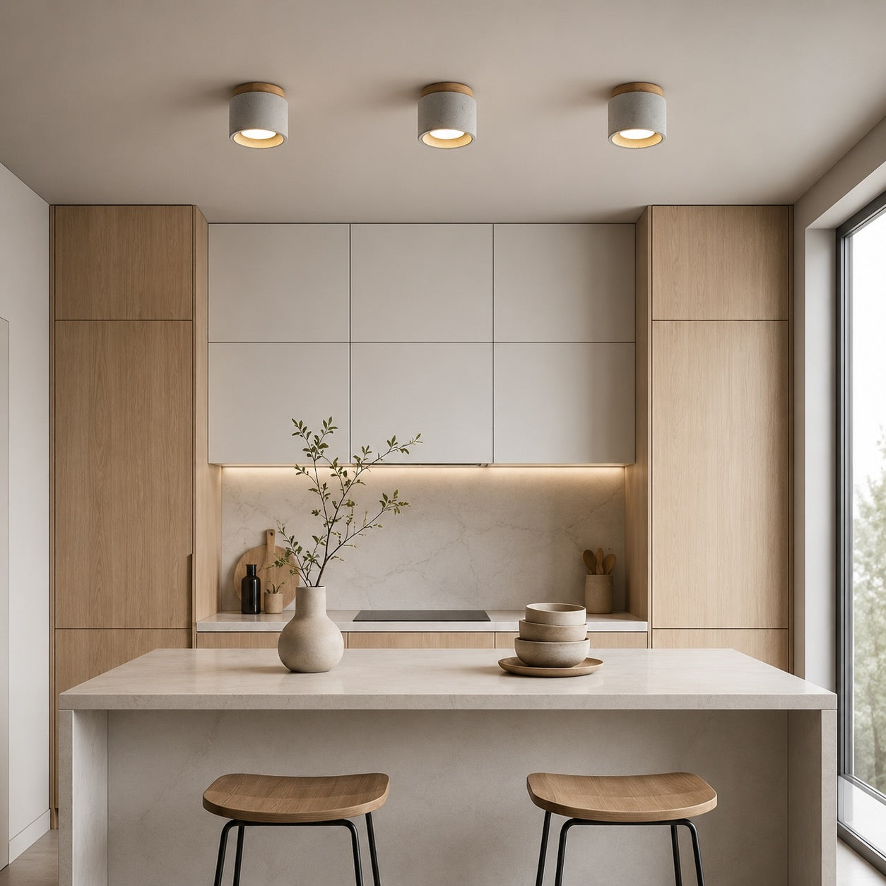 Modern Minimalist Round Ceiling Light Fixture Concrete LED GX53 Adjustable Color Temperature | ribuella