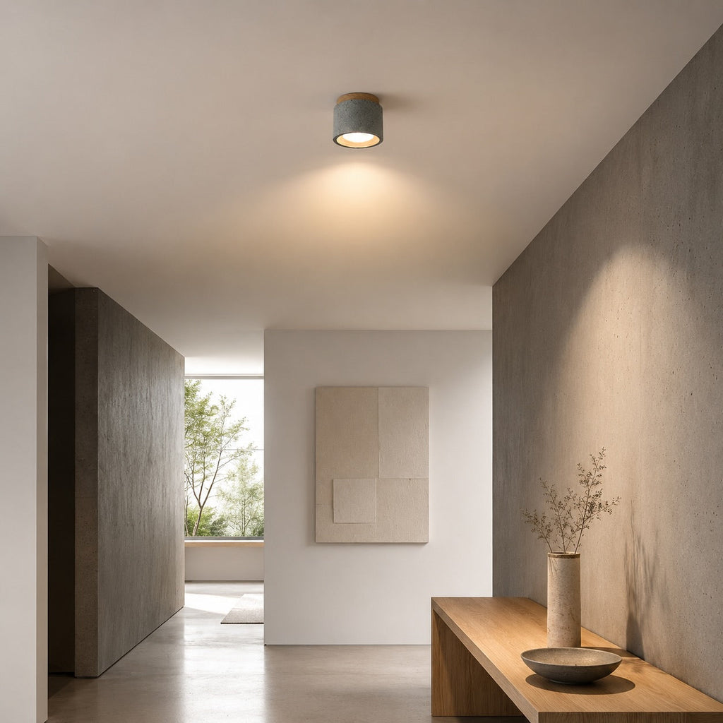 Modern Minimalist Round Ceiling Light Fixture Concrete LED GX53 Adjustable Color Temperature | ribuella