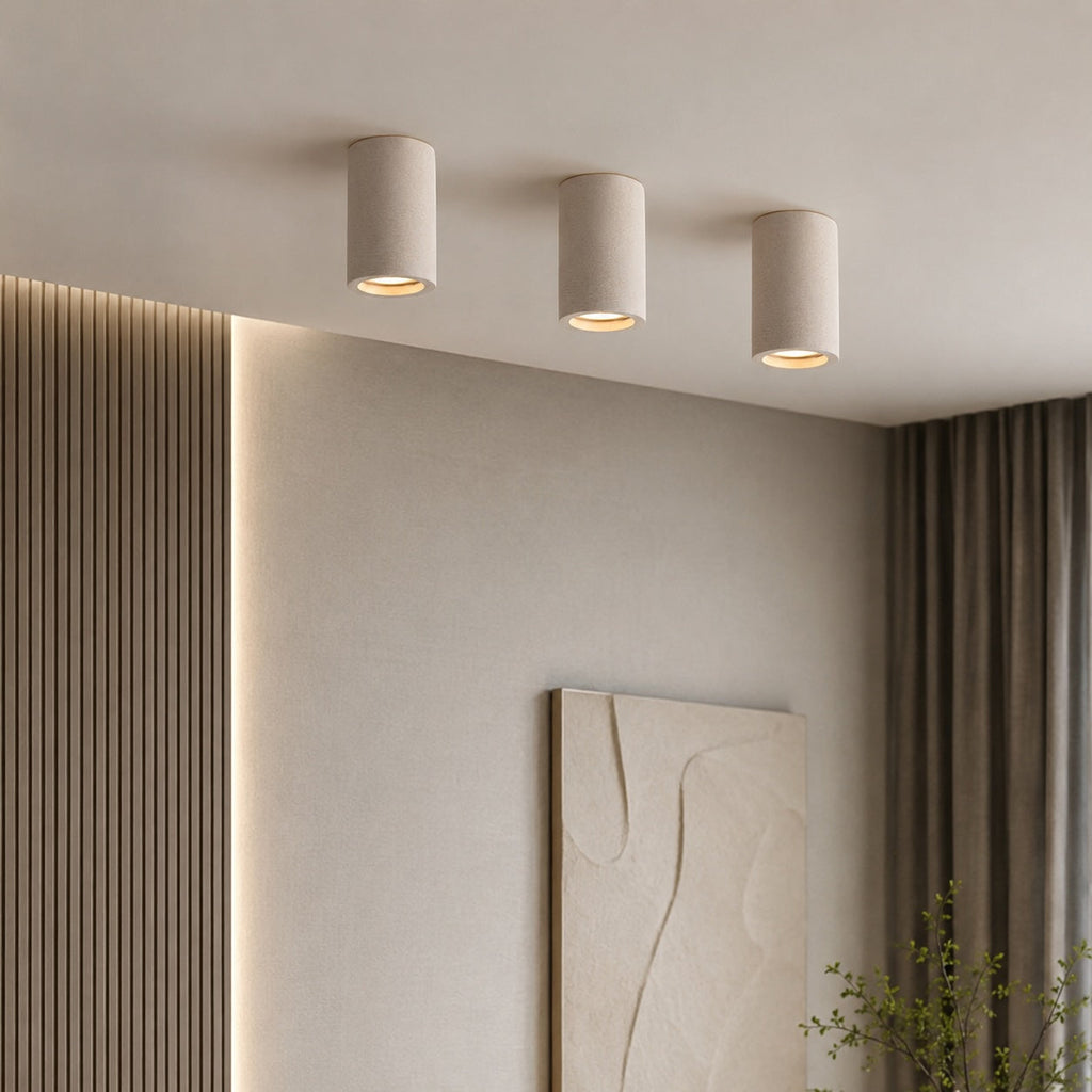 Modern Minimalist Round Ceiling Light Fixture Concrete LED Adjustable Ambient Lighting | ribuella