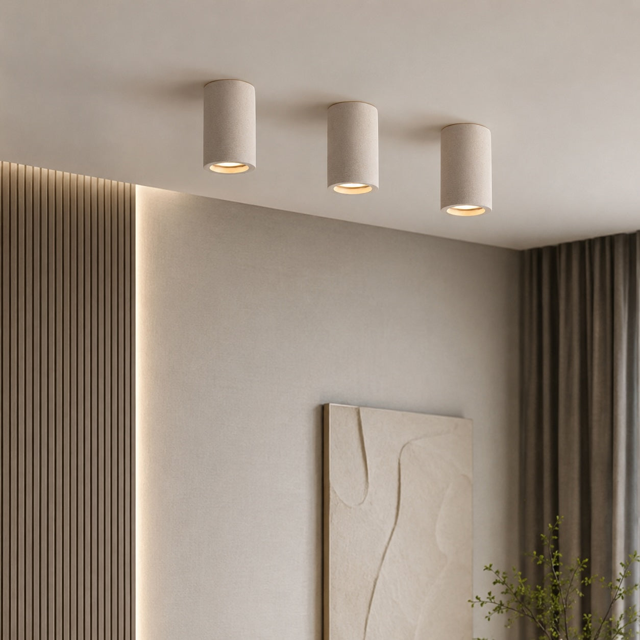 Modern Minimalist Round Ceiling Light Fixture Concrete LED Adjustable Ambient Lighting | ribuella