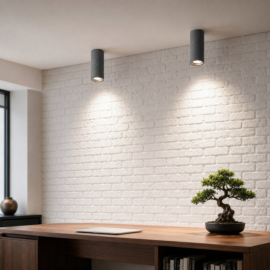 Modern Minimalist Round Ceiling Light Fixture Concrete LED Adjustable Ambient Lighting | ribuella