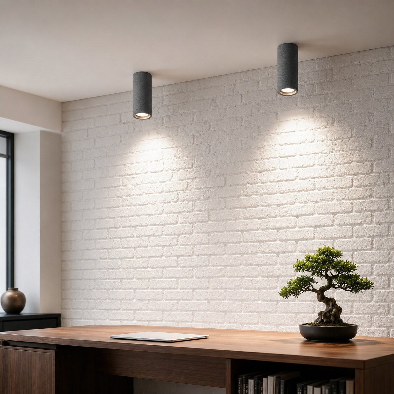 Modern Minimalist Round Ceiling Light Fixture Concrete LED Adjustable Ambient Lighting | ribuella