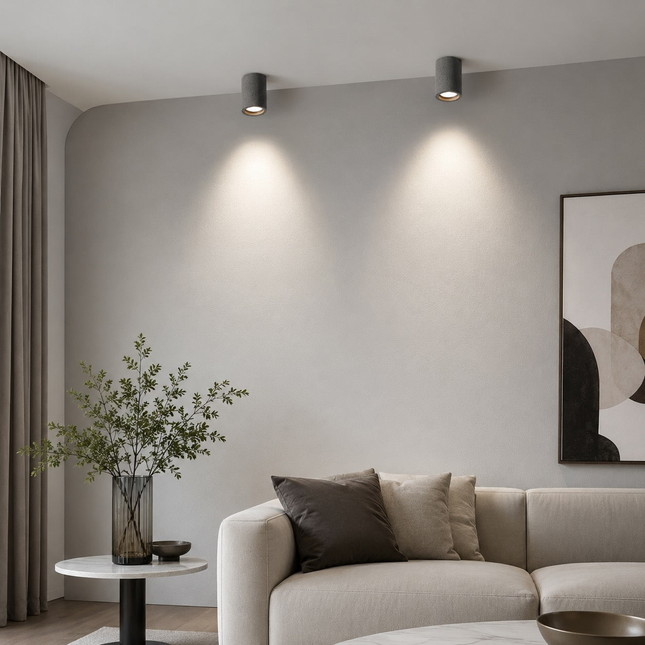 Modern Minimalist Round Ceiling Light Fixture Concrete LED Adjustable Ambient Lighting | ribuella