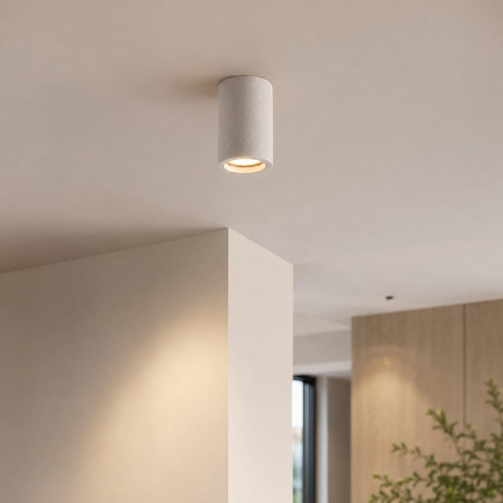 Modern Minimalist Round Ceiling Light Fixture Concrete LED Adjustable Ambient Lighting | ribuella