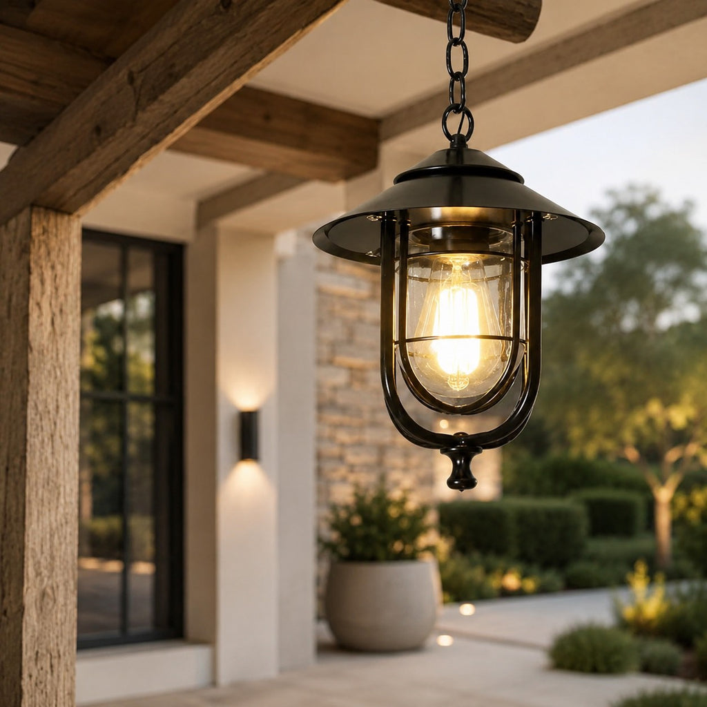 Lampă suspendată vintage, rustică, pentru exterior, din aluminiu turnat sub presiune, cu LED, impermeabilă și înălțime reglabilă | ribuella