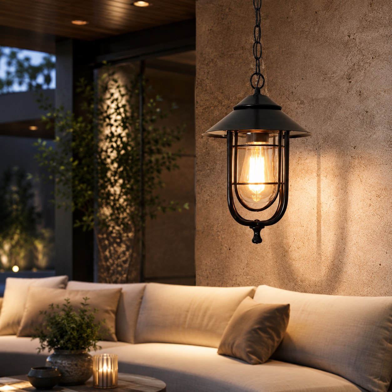 Lampă suspendată vintage, rustică, pentru exterior, din aluminiu turnat sub presiune, cu LED, impermeabilă și înălțime reglabilă | ribuella