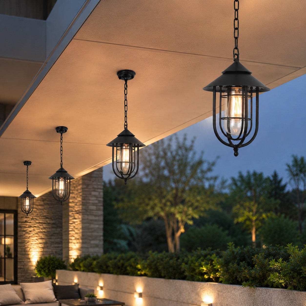 Lampă suspendată vintage, rustică, pentru exterior, din aluminiu turnat sub presiune, cu LED, impermeabilă și înălțime reglabilă | ribuella