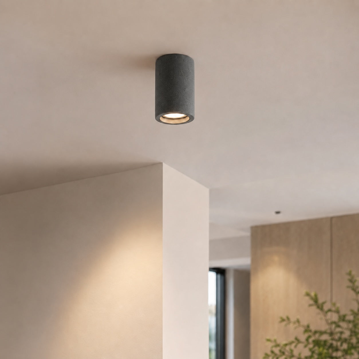 Modern Minimalist Round Ceiling Light Fixture Concrete LED Adjustable Ambient Lighting | ribuella