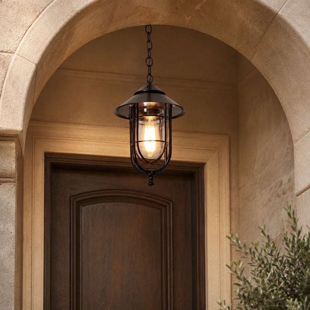 Lampă suspendată vintage, rustică, pentru exterior, din aluminiu turnat sub presiune, cu LED, impermeabilă și înălțime reglabilă | ribuella