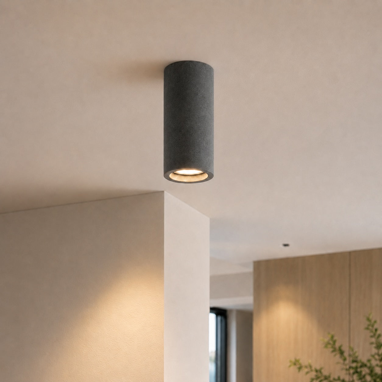 Modern Minimalist Round Ceiling Light Fixture Concrete LED Adjustable Ambient Lighting | ribuella
