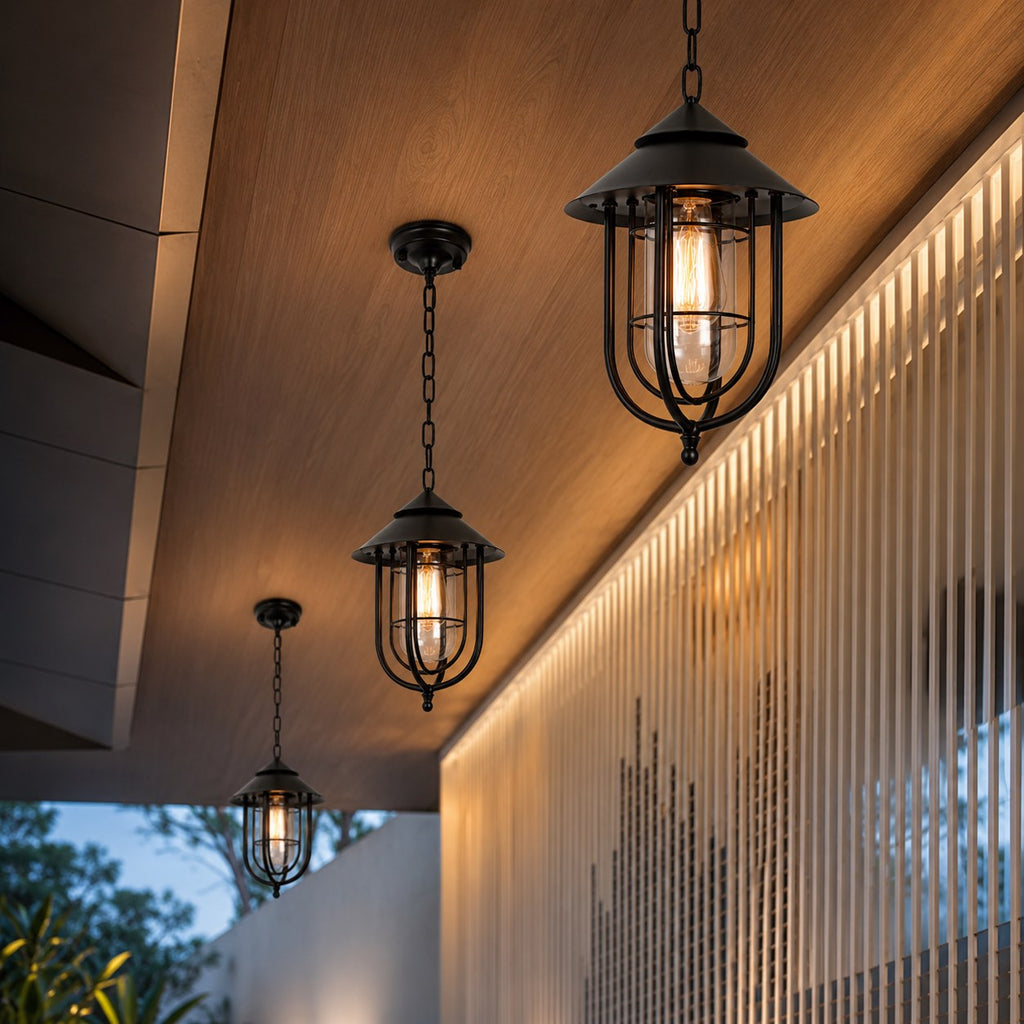 Lampă suspendată vintage, rustică, pentru exterior, din aluminiu turnat sub presiune, cu LED, impermeabilă și înălțime reglabilă | ribuella