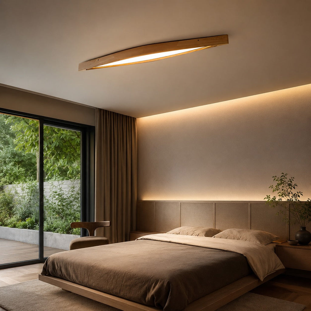 Modern Minimalist Ceiling Light Long Strip Diamond Shape Wood LED Adjustable Color Temperature | ribuella