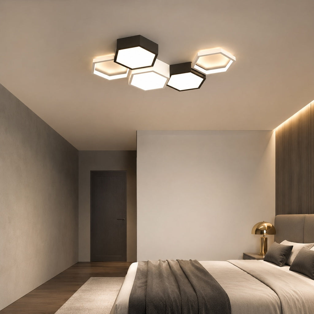 Modern Minimalist Indoor Ceiling Light Hexagon Design LED Adjustable Dimming Iron Acrylic | ribuella