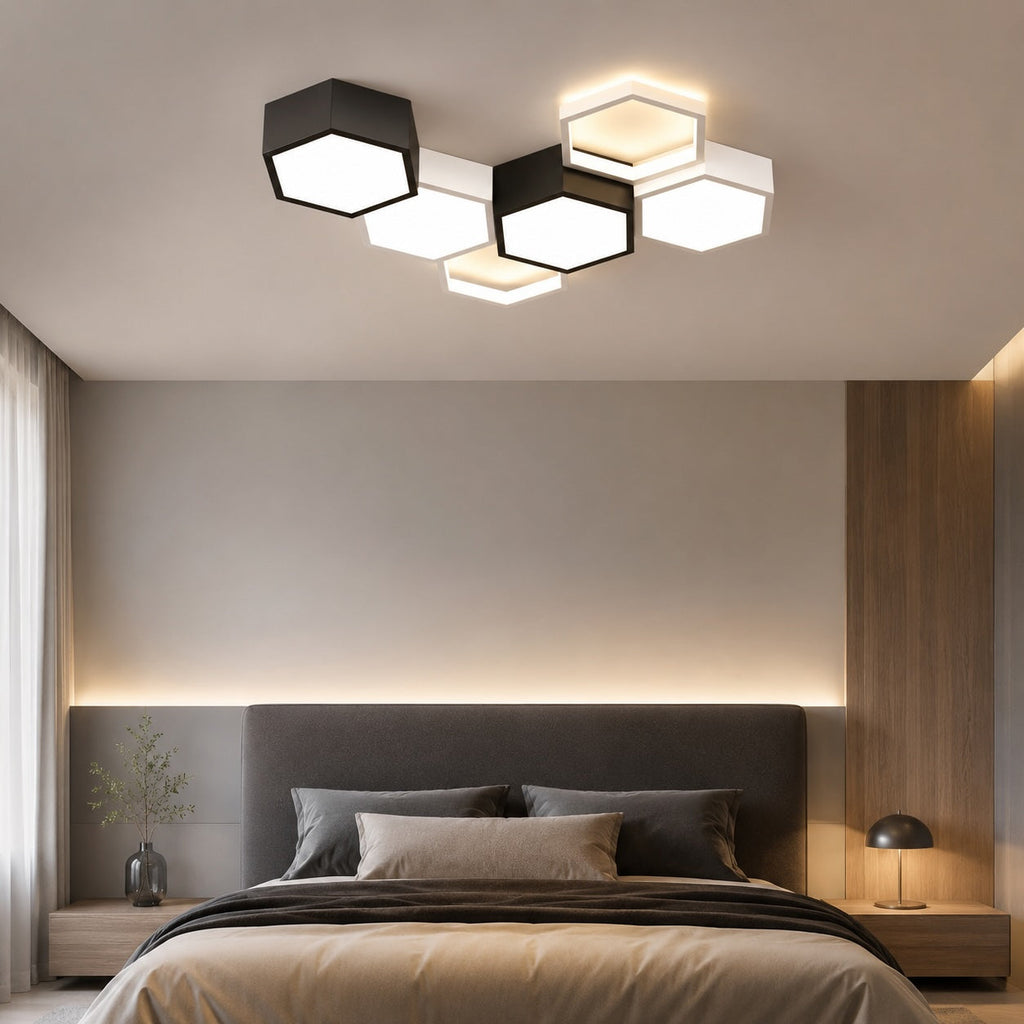 Modern Minimalist Indoor Ceiling Light Hexagon Design LED Adjustable Dimming Iron Acrylic | ribuella