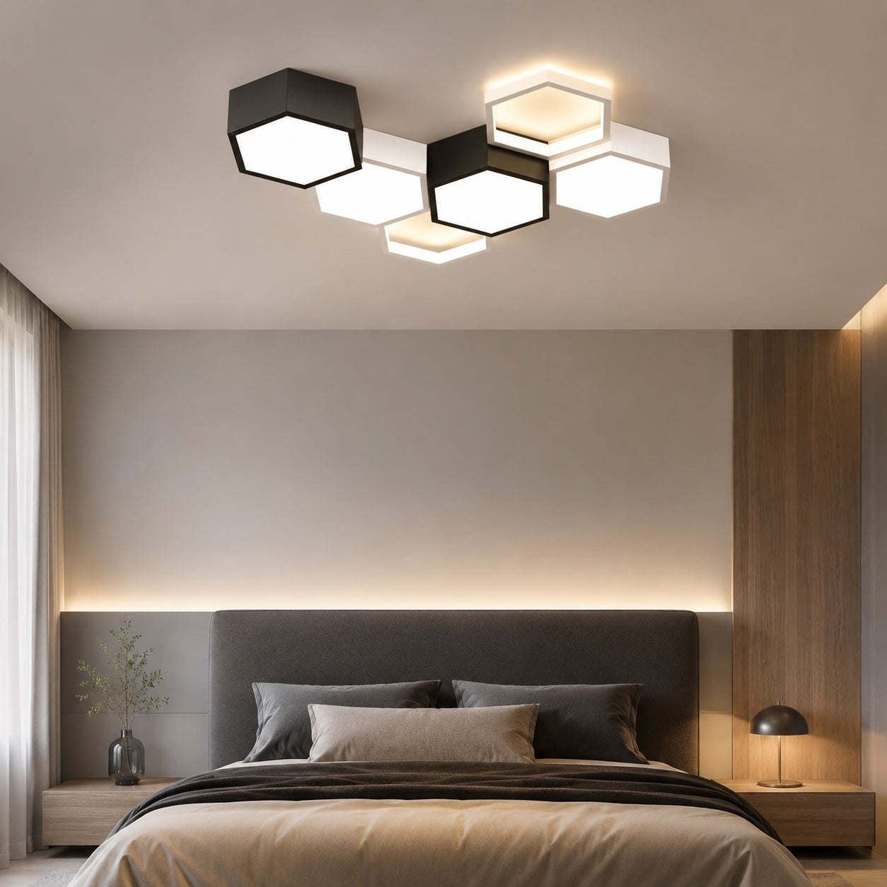 Modern Minimalist Indoor Ceiling Light Hexagon Design LED Adjustable Dimming Iron Acrylic | ribuella