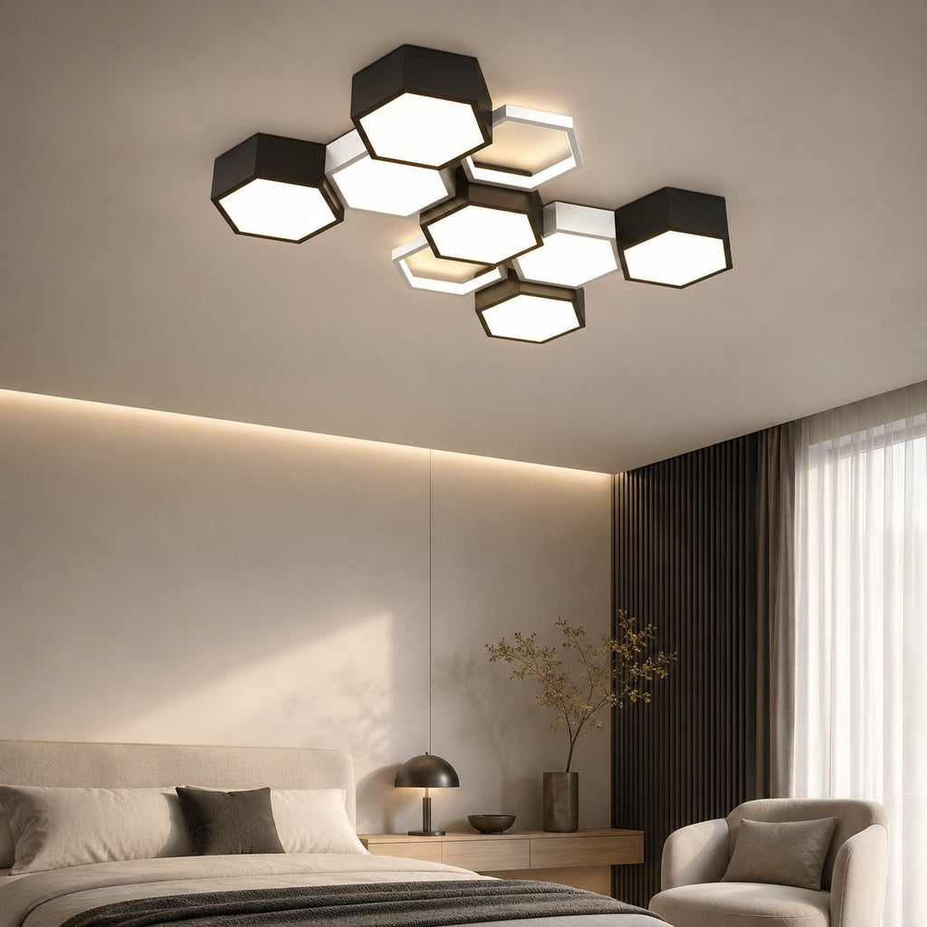 Modern Minimalist Indoor Ceiling Light Hexagon Design LED Adjustable Dimming Iron Acrylic | ribuella