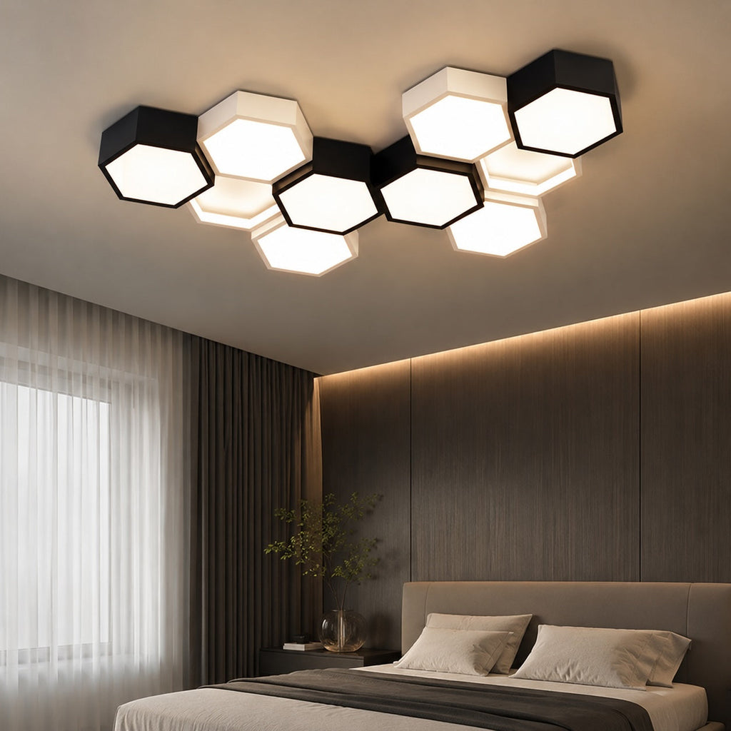 Modern Minimalist Indoor Ceiling Light Hexagon Design LED Adjustable Dimming Iron Acrylic | ribuella
