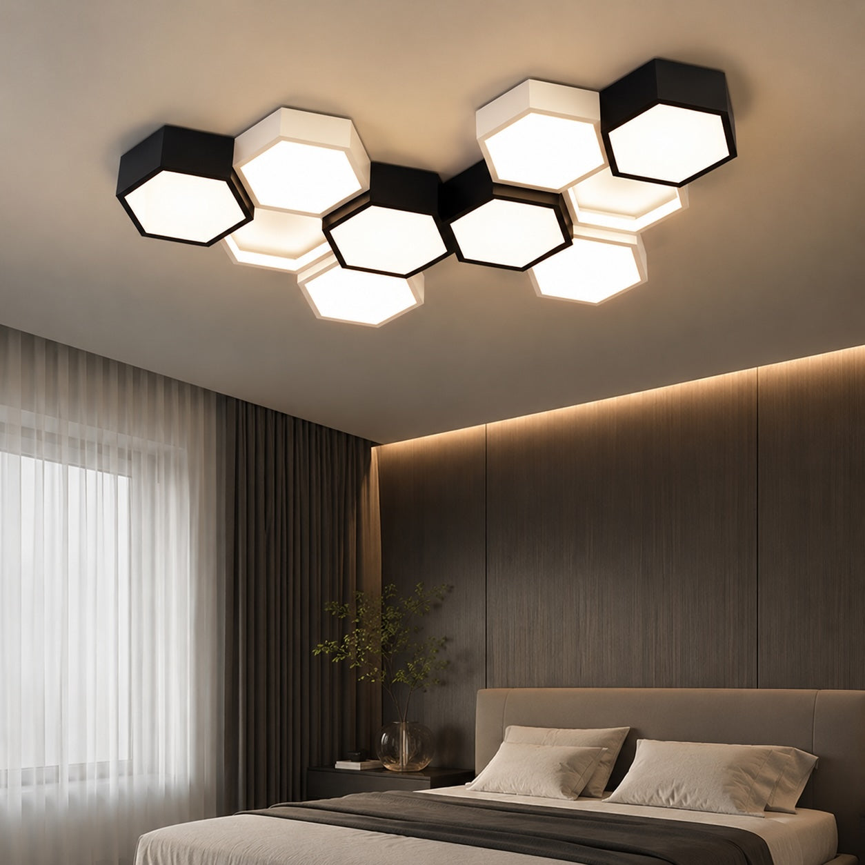 Modern Minimalist Indoor Ceiling Light Hexagon Design LED Adjustable Dimming Iron Acrylic | ribuella