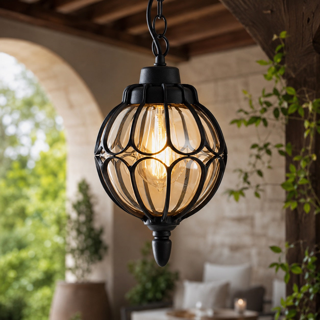 Modern Outdoor Pendant Light Fixture Waterproof Aluminum Hanging Lamp with Glass Shade Adjustable | ribuella