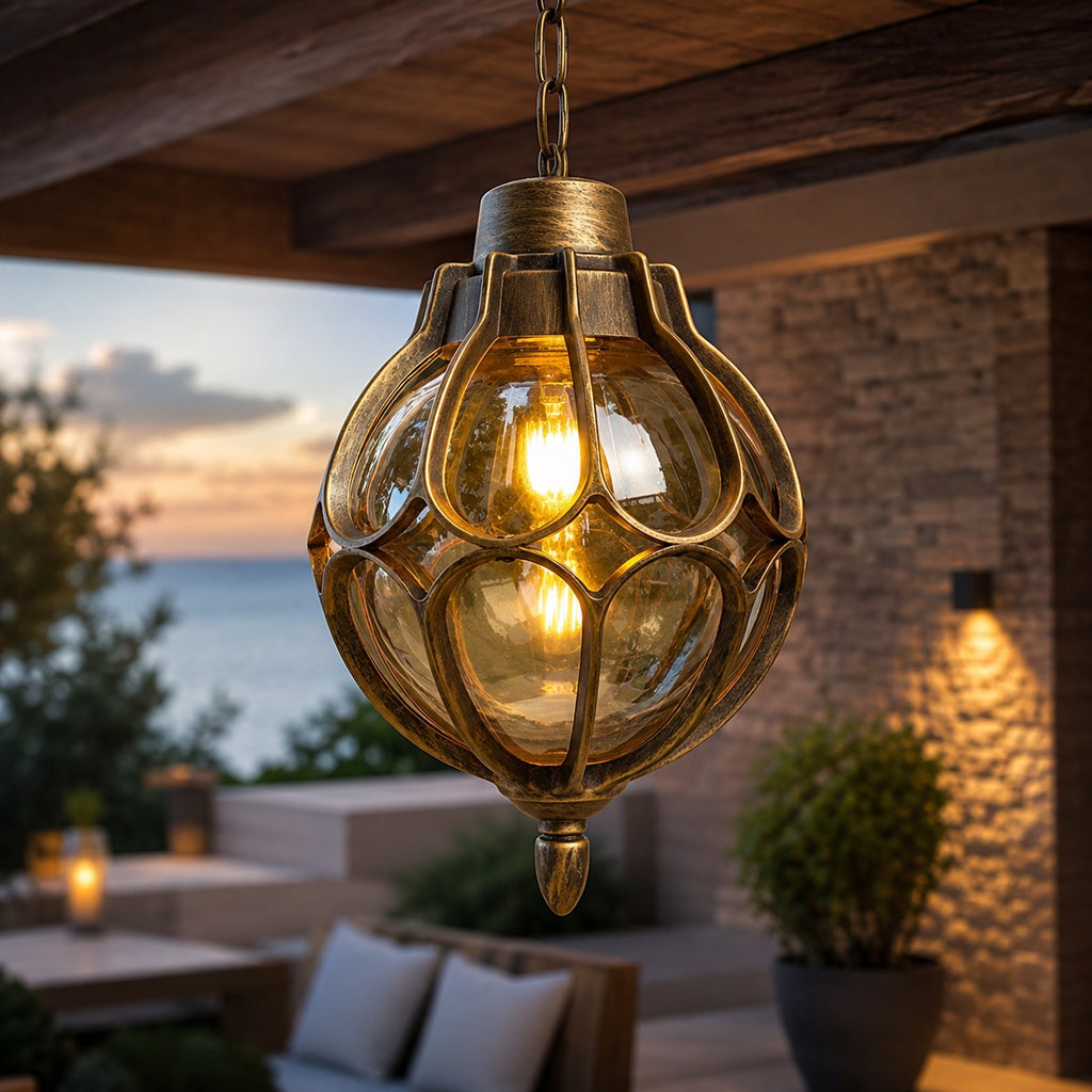 Modern Outdoor Pendant Light Fixture Waterproof Aluminum Hanging Lamp with Glass Shade Adjustable | ribuella