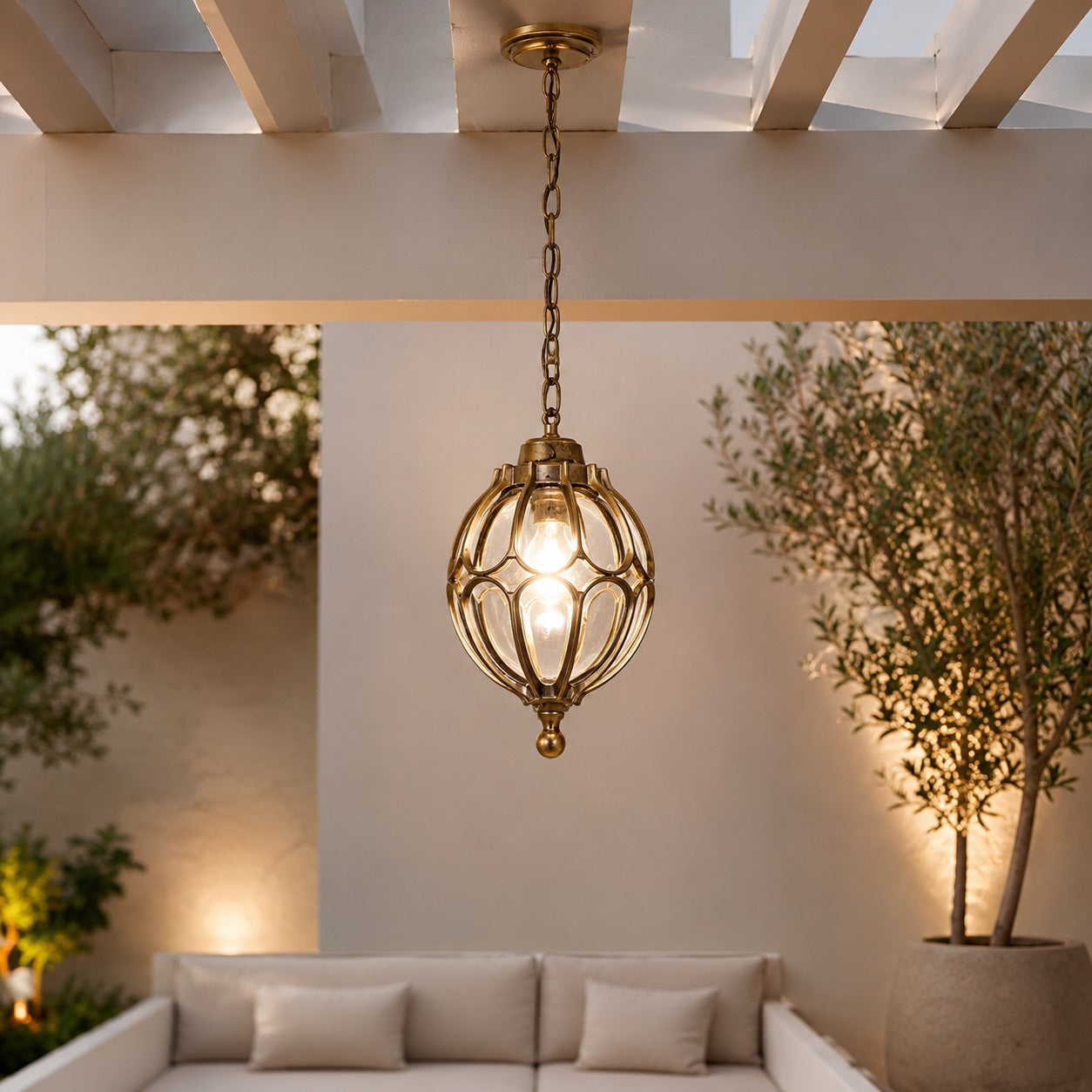 Modern Outdoor Pendant Light Fixture Waterproof Aluminum Hanging Lamp with Glass Shade Adjustable | ribuella