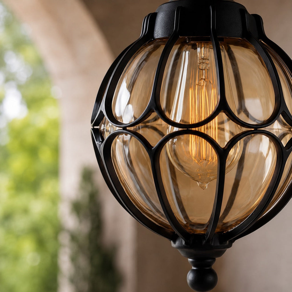 Modern Outdoor Pendant Light Fixture Waterproof Aluminum Hanging Lamp with Glass Shade Adjustable | ribuella