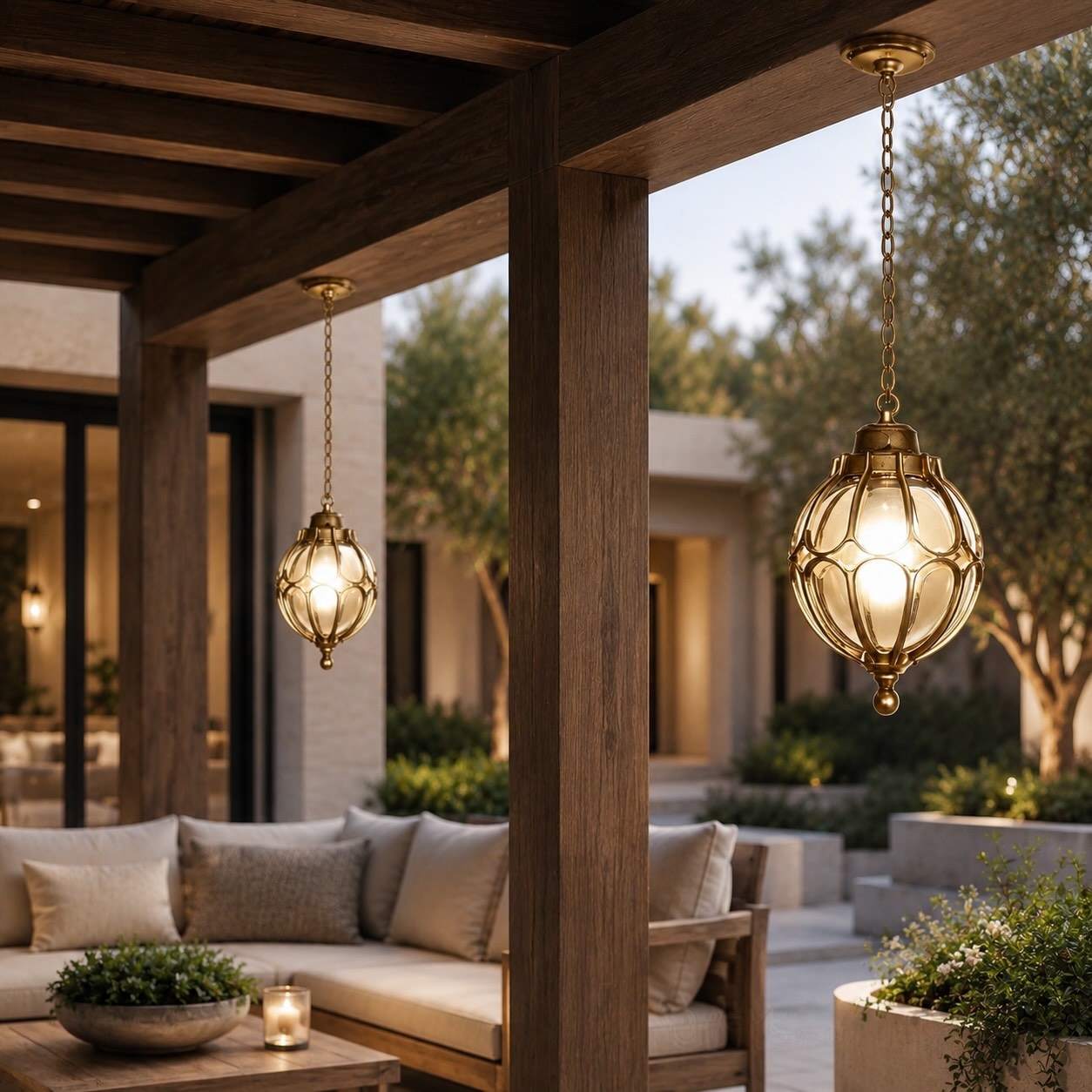 Modern Outdoor Pendant Light Fixture Waterproof Aluminum Hanging Lamp with Glass Shade Adjustable | ribuella