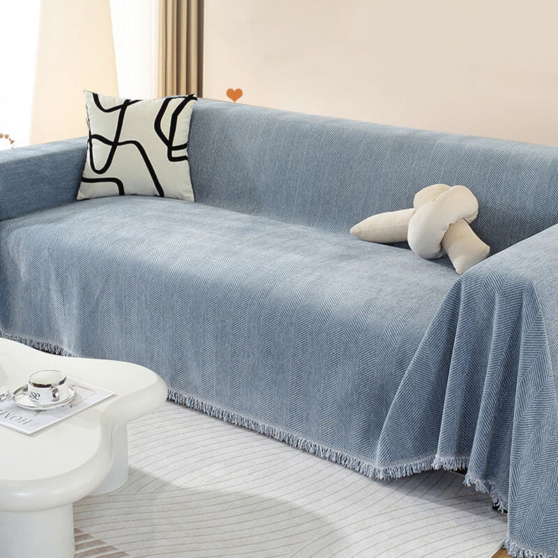 Herringbone Weave Sofa Cover Tassel Fringe Protective Furniture Cover