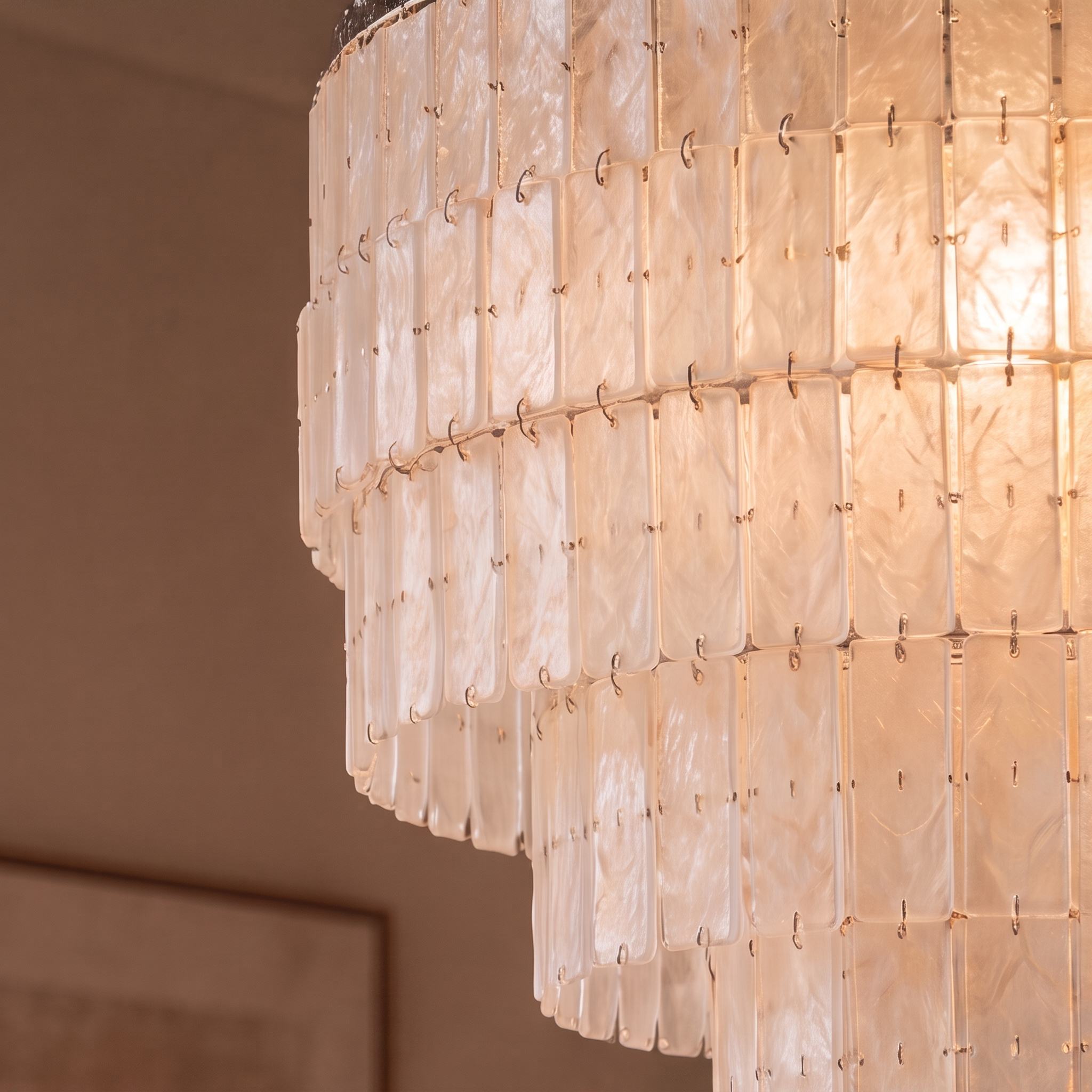 Coastal Style Chandelier Light Pendant with Adjustable Metal Frame and Natural Shell Panels for Soft Illumination | ribuella