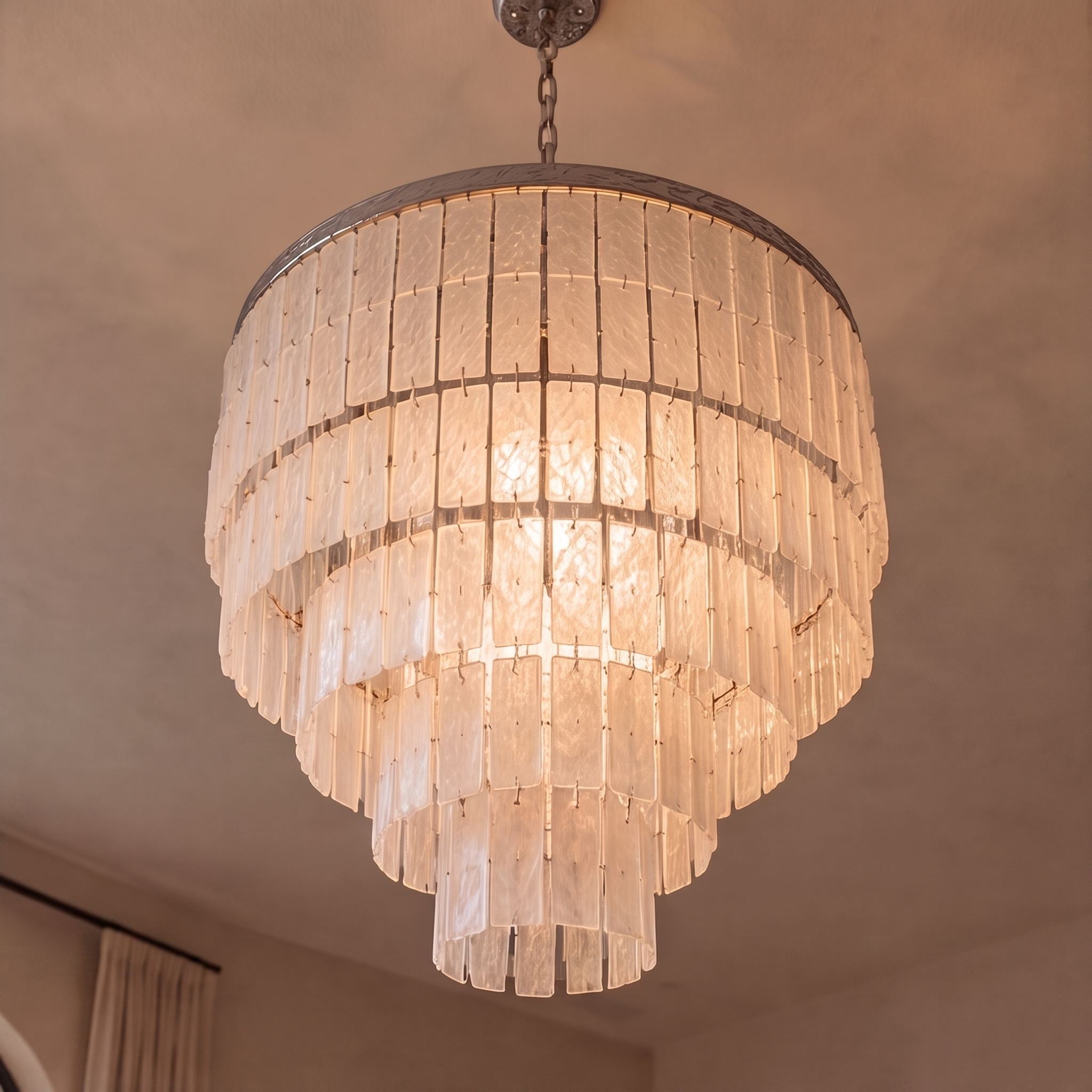Coastal Style Chandelier Light Pendant with Adjustable Metal Frame and Natural Shell Panels for Soft Illumination | ribuella
