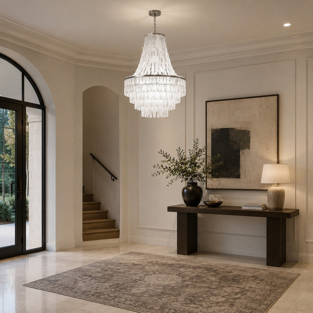 Coastal Tiered Chandelier Light Adjustable Metal Frame Natural Shell 8 Bulb Warm White | ribuella