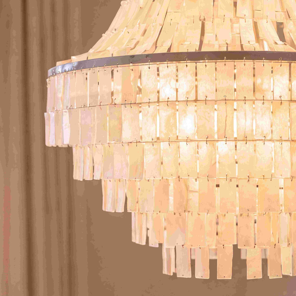 Coastal Tiered Chandelier Light Adjustable Metal Frame Natural Shell 8 Bulb Warm White | ribuella