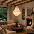 Coastal Tiered Chandelier Light Adjustable Metal Frame Natural Shell 8 Bulb Warm White | ribuella