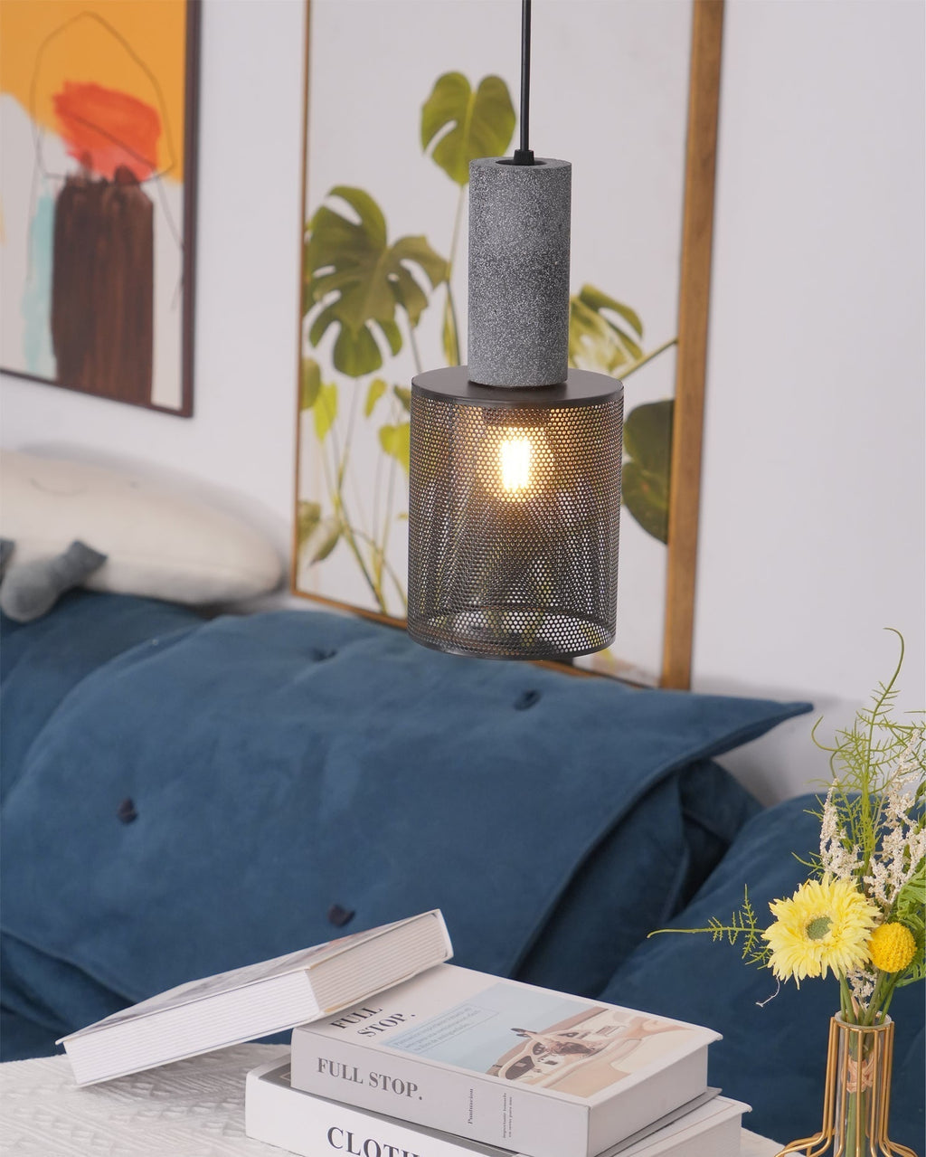 Lampada a sospensione cilindrica elegante, plafoniera moderna in stile industriale