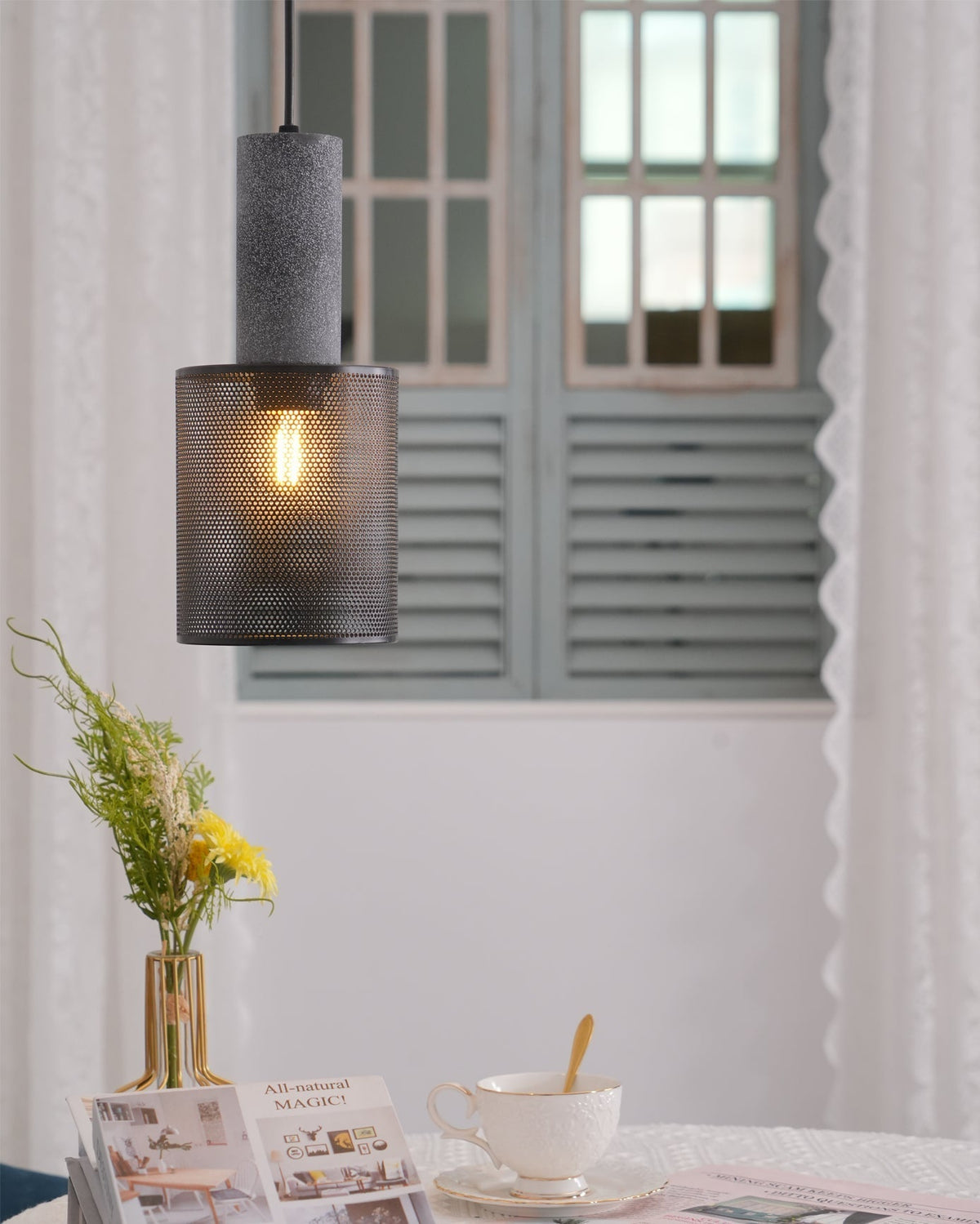 Lampada a sospensione cilindrica elegante, plafoniera moderna in stile industriale