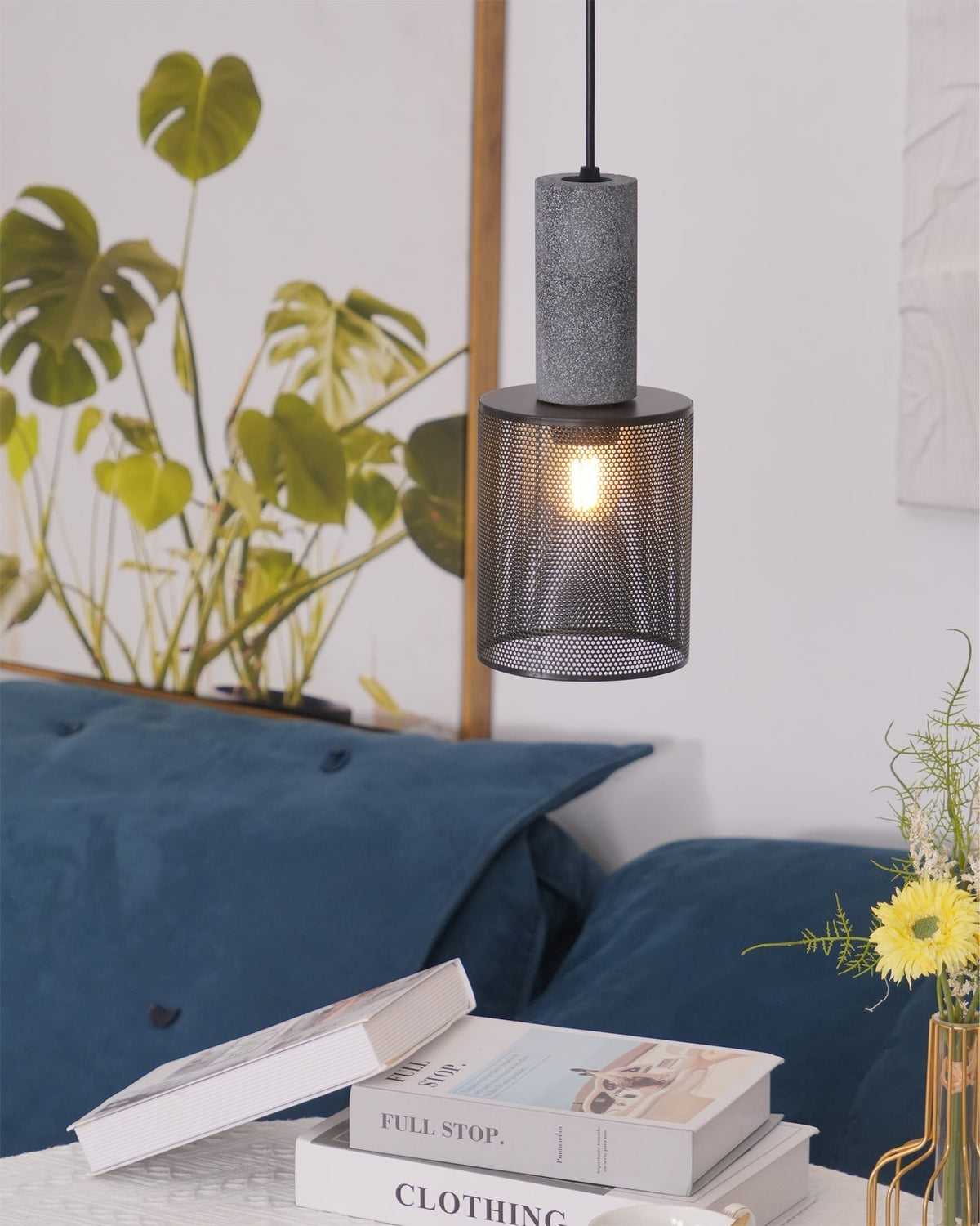 Lampada a sospensione cilindrica elegante, plafoniera moderna in stile industriale
